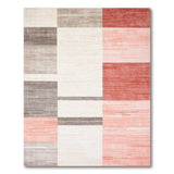 Modern Geometric Stripe Area Rug in Grey Beige Red