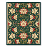 Ornate Floral Cream Red on Emerald Green Rug