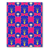 Art Deco Blue Fan Motif Area Rug on Vibrant Pink