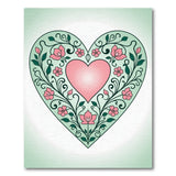 Ornate Pink Heart Green Vine Floral Rug