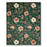 Green Emerald Green Peony Floral Area Rug