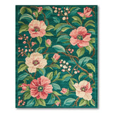 Teal Pink Camellia Floral Area Rug
