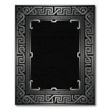 Greek Key Black Area Rug with Silver Frame