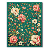 Emerald Green Peony Floral Area Rug