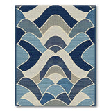 Modern Navy Blue Wave Geometric Area Rug