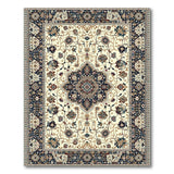 Ivory Traditional Persian Area Rug with Navy Floral Border