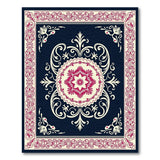 Navy Persian Medallion Area Rug with Pink Florals