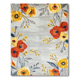 Vibrant Poppy Floral Grey Area Rug