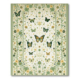 Green Vintage Green Butterfly Floral Area Rug