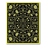 Vintage Yellow Floral Vine Black Area Rug
