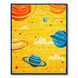 Vibrant Yellow Space Planets Kids Area Rug