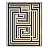 Geometric Maze Labyrinth Area Rug in Black White