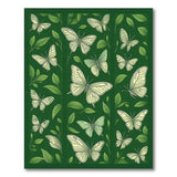 Emerald Green White Butterfly Leaf Area Rug