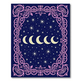 Celestial Navy Stars Crescent Moons Rug with Pink Ornate Border