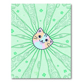 Playful Cartoon Cat Green Clover Area Rug
