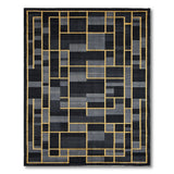 Modern Geometric Grid Rug in Black Grey Gold