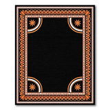 Black Area Rug with Intricate Orange Border