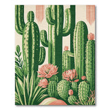 Green Cactus Garden Rug with Pink Blooms