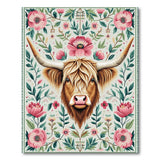 Highland Cow Pink Peony Floral Area Rug