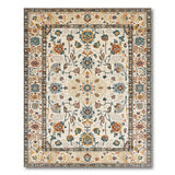 Teal Floral Persian Area Rug on Ivory