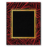 Red Squiggle Abstract Area Rug with Gold Frame