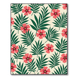 Multi-color and Patterns Pink Hibiscus Palm Leaf Area Rug