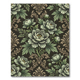 Vintage Green Peony Damask Rug