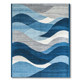 Blue and Teal Layered Blue Wave Coastal Area Rug