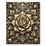 Ornate Gold Peony Damask Area Rug