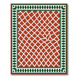Red Trellis Area Rug with Green Holly Border