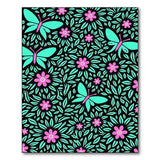 Teal Butterflies Pink Flowers Pattern Area Rug