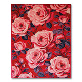Pink Roses on Red Floral Vintage Area Rug