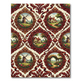 Ornate Red Frame Windmill Cottage Area Rug