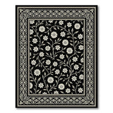 Ornate Black White Daisy Floral Rug