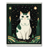 Starry Night Green-Eyed Cat Forest Rug