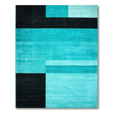 Teal Black Geometric Block Area Rug