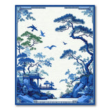 Serene Blue Chinese Pavilion Landscape Rug