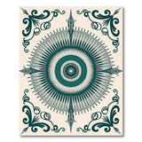 Teal Mandala Sunburst Area Rug with Ornate Frames