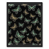Teal Gold Butterfly Outline Black Area Rug