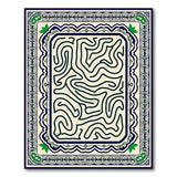 Navy Labyrinth Maze Rug with Ornate Green Borders
