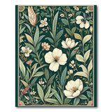 Emerald Green White Blossom Botanical Rug
