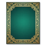 Green Ornate Gold Border Emerald Green Area Rug
