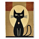 Black Cat Silhouette Geometric Beige Area Rug
