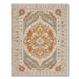 Beige and Neutral Ivory Rust Medallion Traditional Persian Area Rug