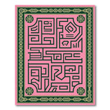 Pink Labyrinth Maze Area Rug with Ornate Green Border