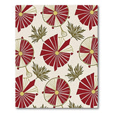 Red Fan and Frond Pattern Area Rug