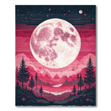 Pink Full Moon Mountain Landscape Rug