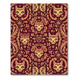 Ornate Maroon Cat Skull Floral Pattern Rug