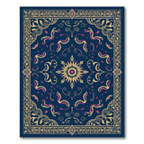 Navy Persian Medallion Rug with Gold Pink Swirls
