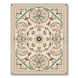Cream Teal Ornate Persian Medallion Rug